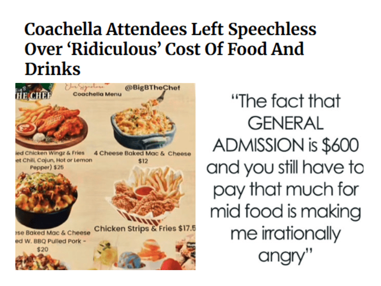 Coachella Attendees Left Speechless Over ‘Ridiculous’ Cost Of Food And Drinks