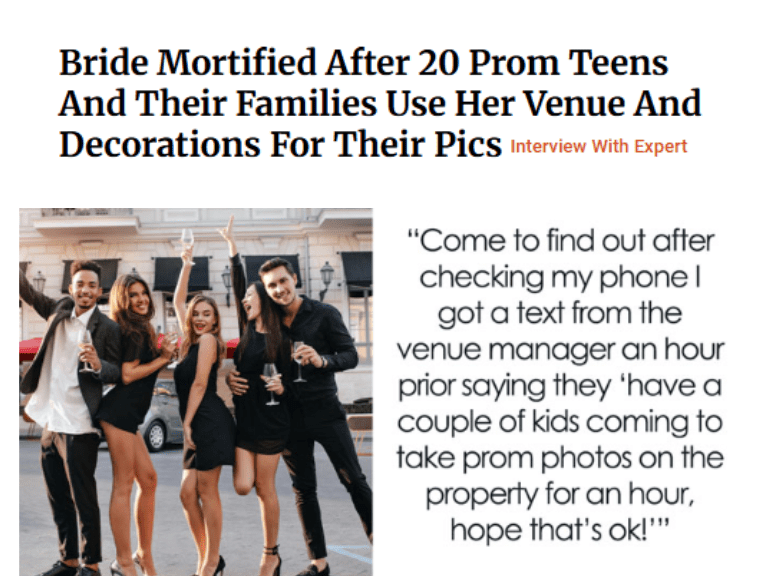 Bride Mortified After 20 Prom Teens And Their Families Use Her Venue And Decorations For Their Pics 