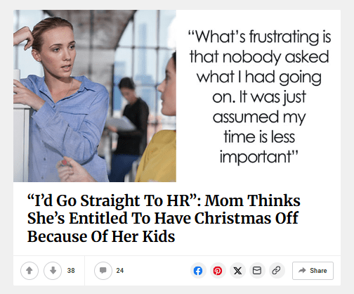 “I’d Go Straight To HR”: Mom Thinks She’s Entitled To Have Christmas Off Because Of Her Kids