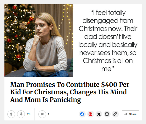 Man Promises To Contribute $400 Per Kid For Christmas, Changes His Mind And Mom Is Panicking