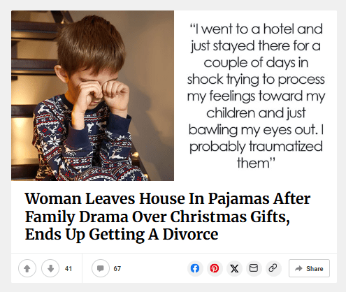 Woman Leaves House In Pajamas After Family Drama Over Christmas Gifts, Ends Up Getting A Divorce