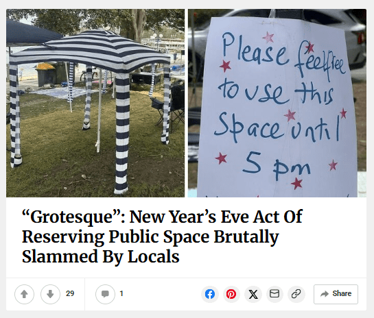“Grotesque”: New Year’s Eve Act Of Reserving Public Space Brutally Slammed By Locals