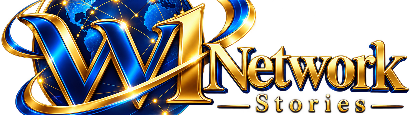 W1 Network Stories official logo featuring a stylish W1 emblem and globe in blue and gold.